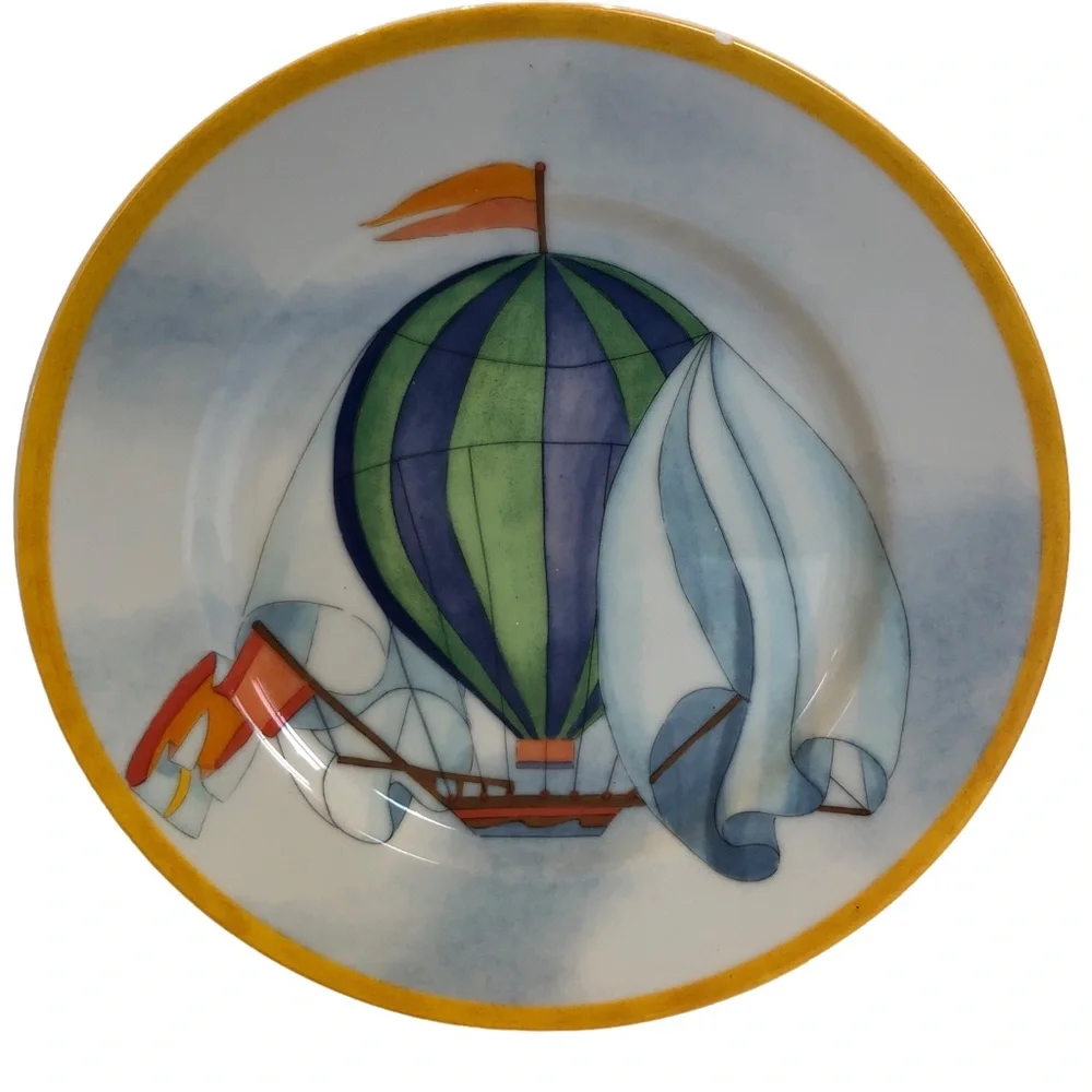 Williams Sonoma Luncheon Plates Hot Air Balloon Salad Porcelain 2 Piece Set 8”